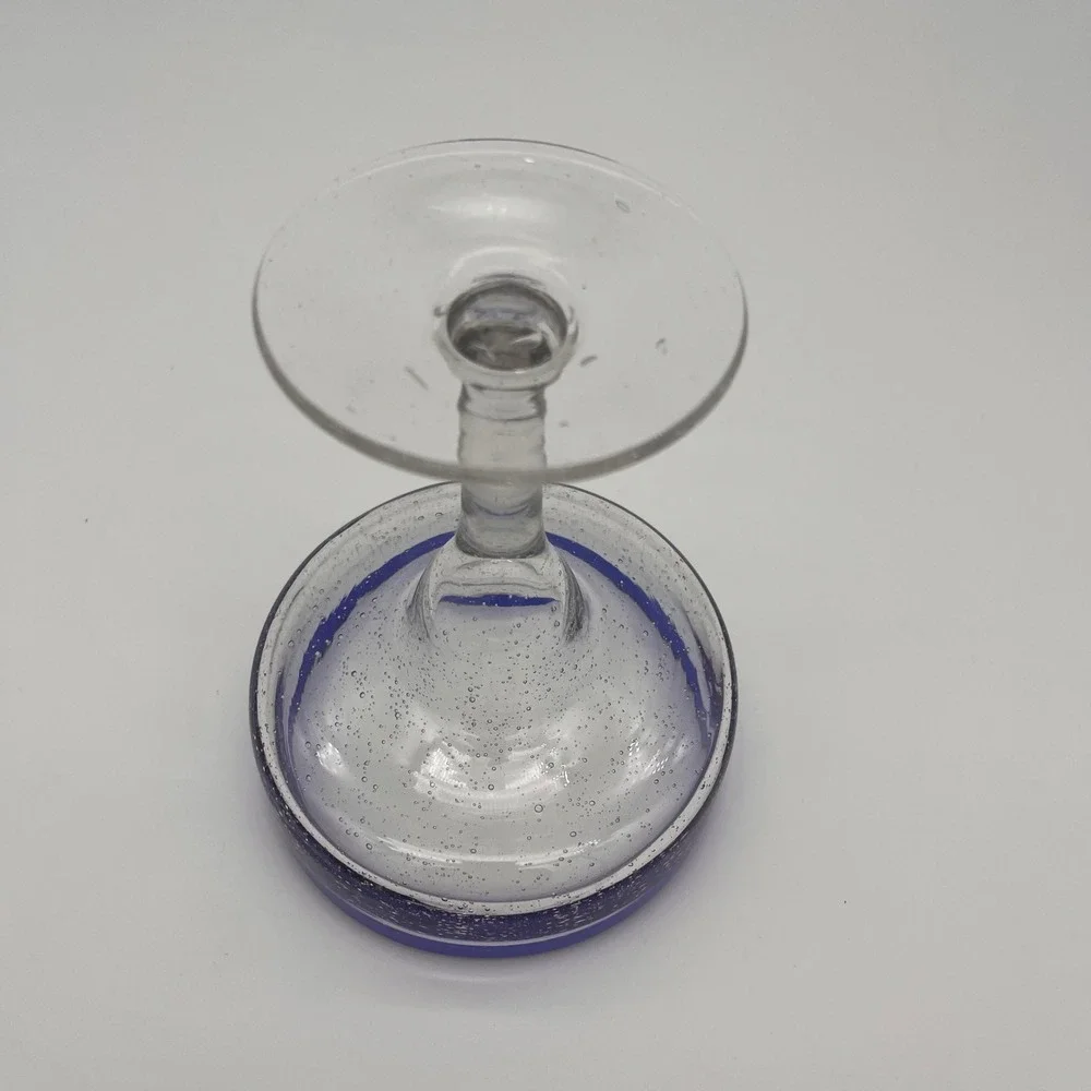 Hand Blown Mexican Margarita Glass Cobalt Blue Rim Seeded Glass Barware